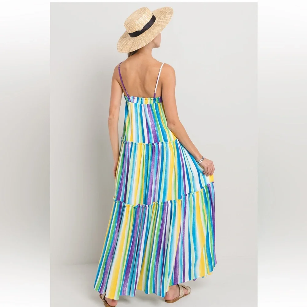 28 Fabulous boho Striped Ruffled Maxi Dress - Picture 6 of 6